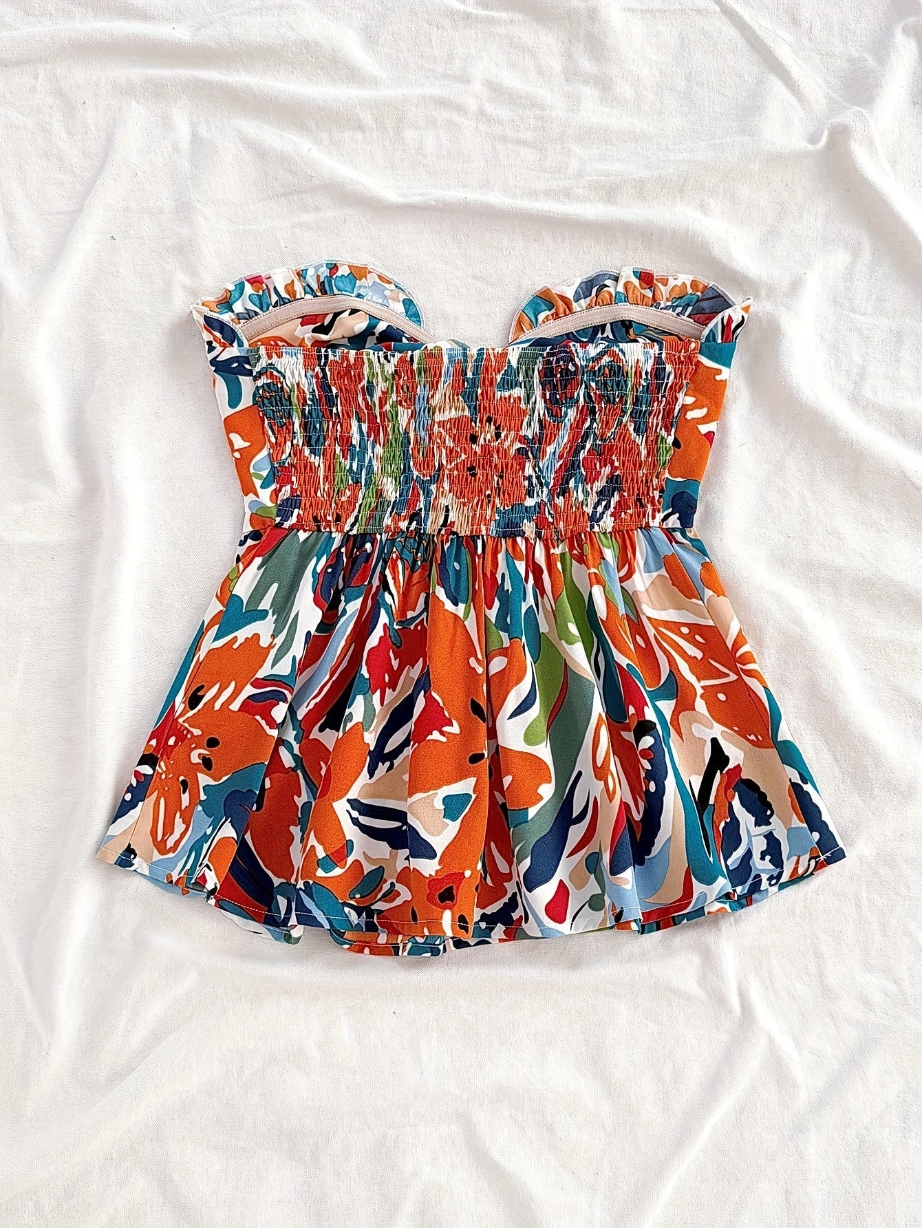 Damen Bandeau Crop Top mit Knoten und Blumenmuster – Modisches Bustier für Urlaub und Sommer-Outfits