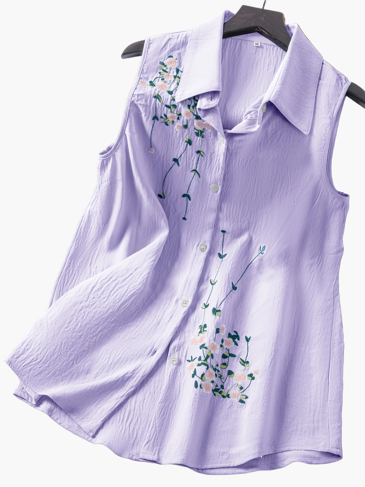 Damen ärmellose Bluse mit Blumenstickerei und Kragen – Elegant für Freizeit & Büro