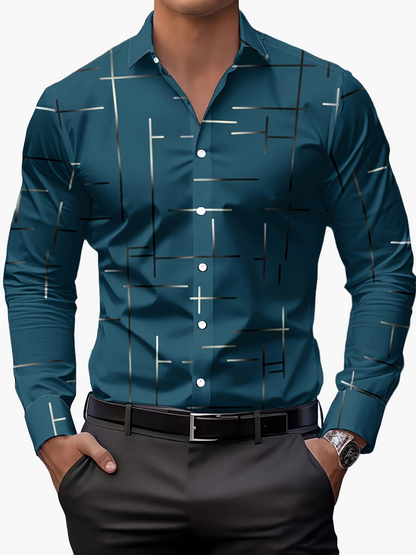 Herren Modernes Business Freizeithemd mit Geometrischem Print – Stilvoll für Büro & Alltag
