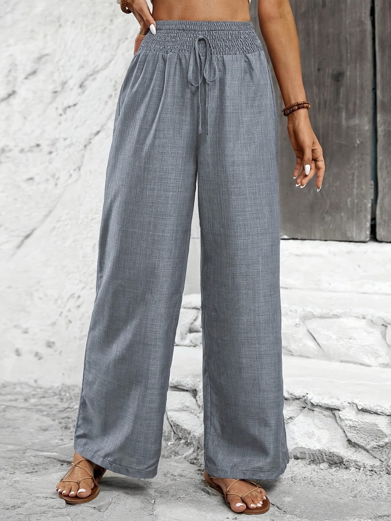 Damen Weitbeinige Freizeithose mit Elastikbund – Elegante Sommerhose für Alltag und Urlaub