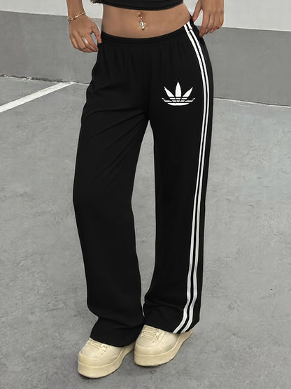Damen Trainingshose mit weitem Bein und sportlichen Streifen – Lässiger Streetstyle