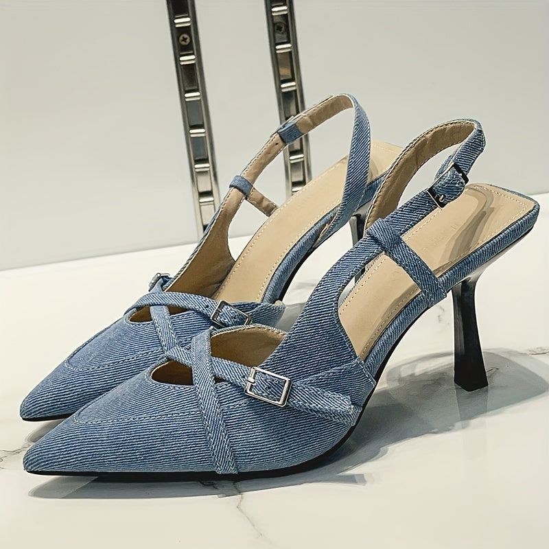 Damen Slingback Pumps mit Absatz und Schnallen – Elegante Spitzenschuhe für Büro und Freizeit