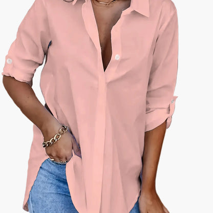Damen Langarm Oversize Bluse – Lässige Hemdbluse für Alltag, Büro & Freizeit