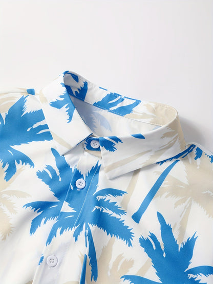 Herren Sommer Strandset – Kurzarm-Hemd mit Palmenmuster und Shorts, lässig für Urlaub & Freizeit