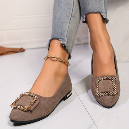 Damen Elegante Slip-On Ballerinas mit Glitzer-Schnalle – Ideal für Alltag & besondere Anlässe