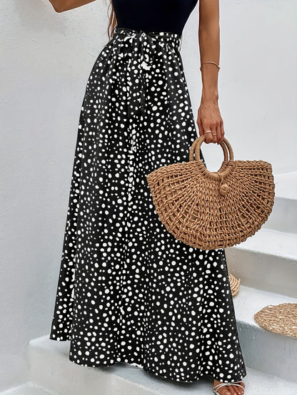Damen Elegante Weite Hose mit Punktemuster und Bindegürtel – Perfekt für Freizeit und Sommer