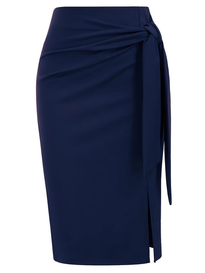 Damen Eleganter Bleistiftrock mit Schleife und Schlitz – Perfekt für Büro & besondere Anlässe