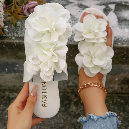 Damen Sandalen mit großer Blumenapplikation – Modische Slip-On Pantoletten für Freizeit und Alltag