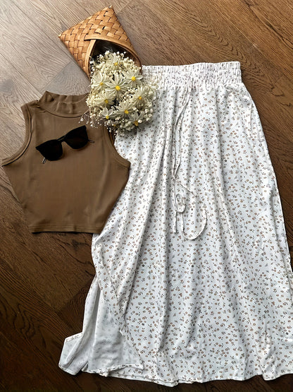 Damen Modisches Zweiteiler-Set mit Rippen-Top und Blumenrock – Eleganter Freizeit-Look