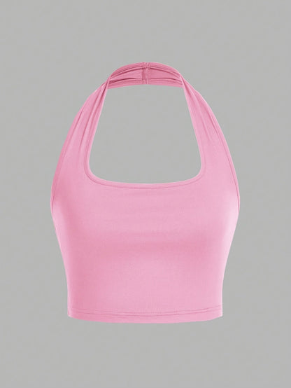 Damen Halterneck Crop Top – Rückenfrei, Sommer, Modisch, Freizeit