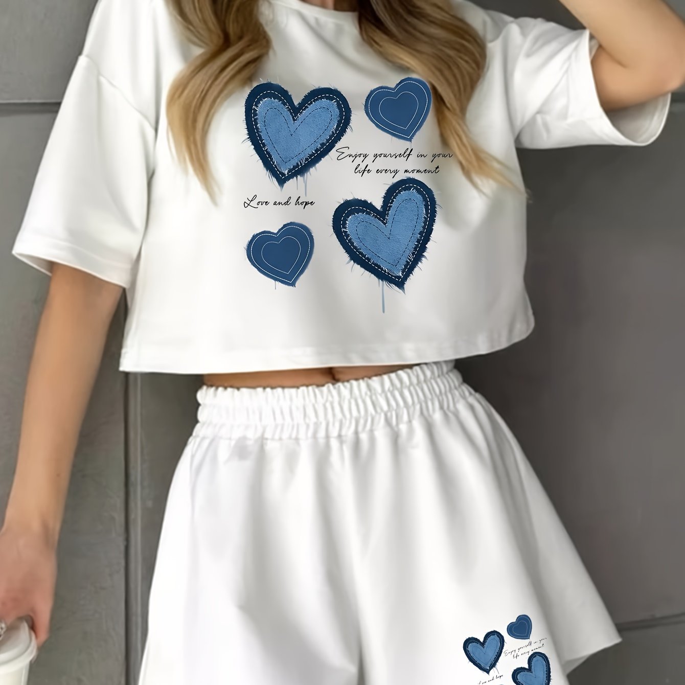 Damen Pyjama-Set mit blauen Herz-Prints – Lässige Homewear für gemütliche Wintertage