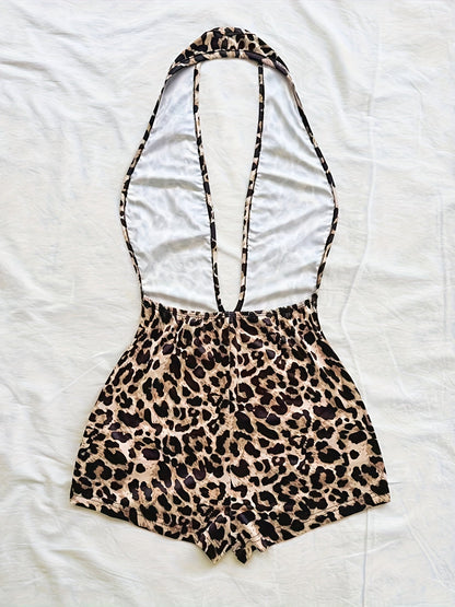 Damen Jumpsuit mit tiefem Ausschnitt und Animalprint – Trendiger Einteiler für Party, Strand & Urlaub