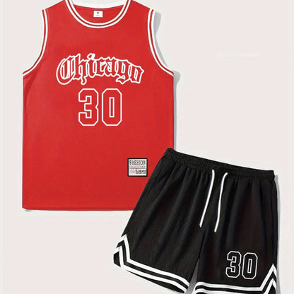 Herren Basketball Trainingsanzug Set – Sportliches Basketball Outfit mit Chicago 30 Print für Training und Freizeit