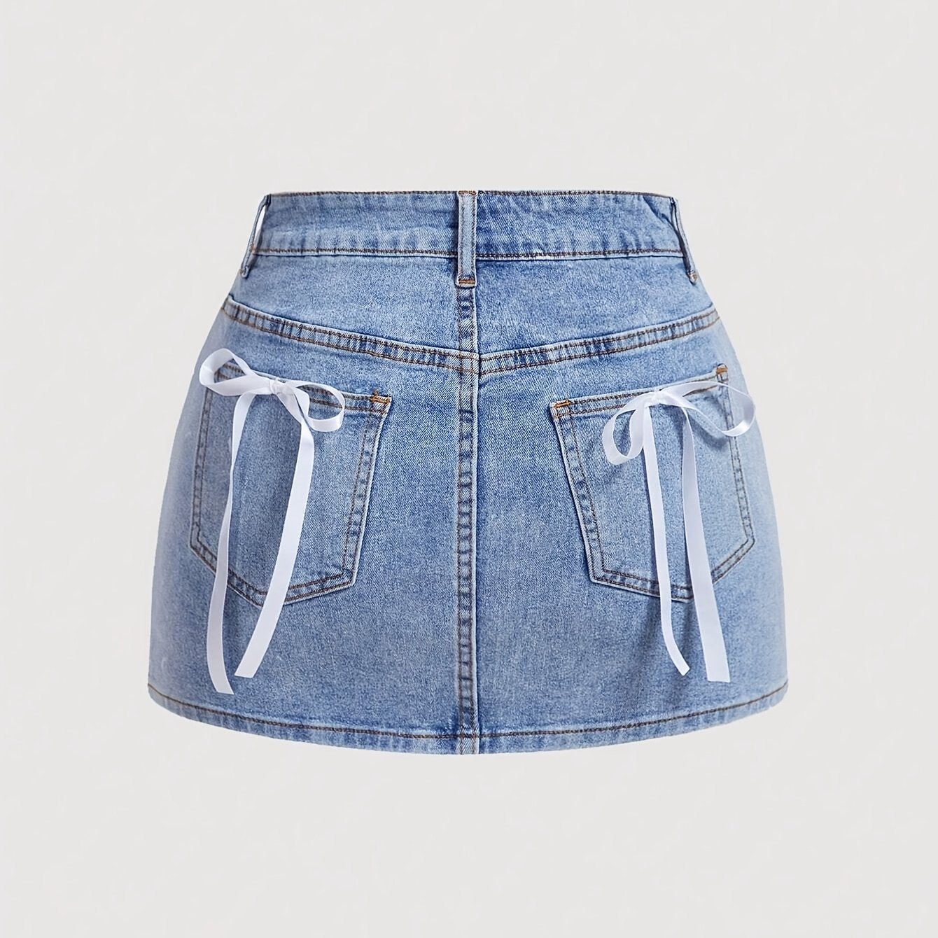 Damen Jeans Minirock mit Taschen und Schleifen – Modischer Streetstyle für Freizeit und Alltag