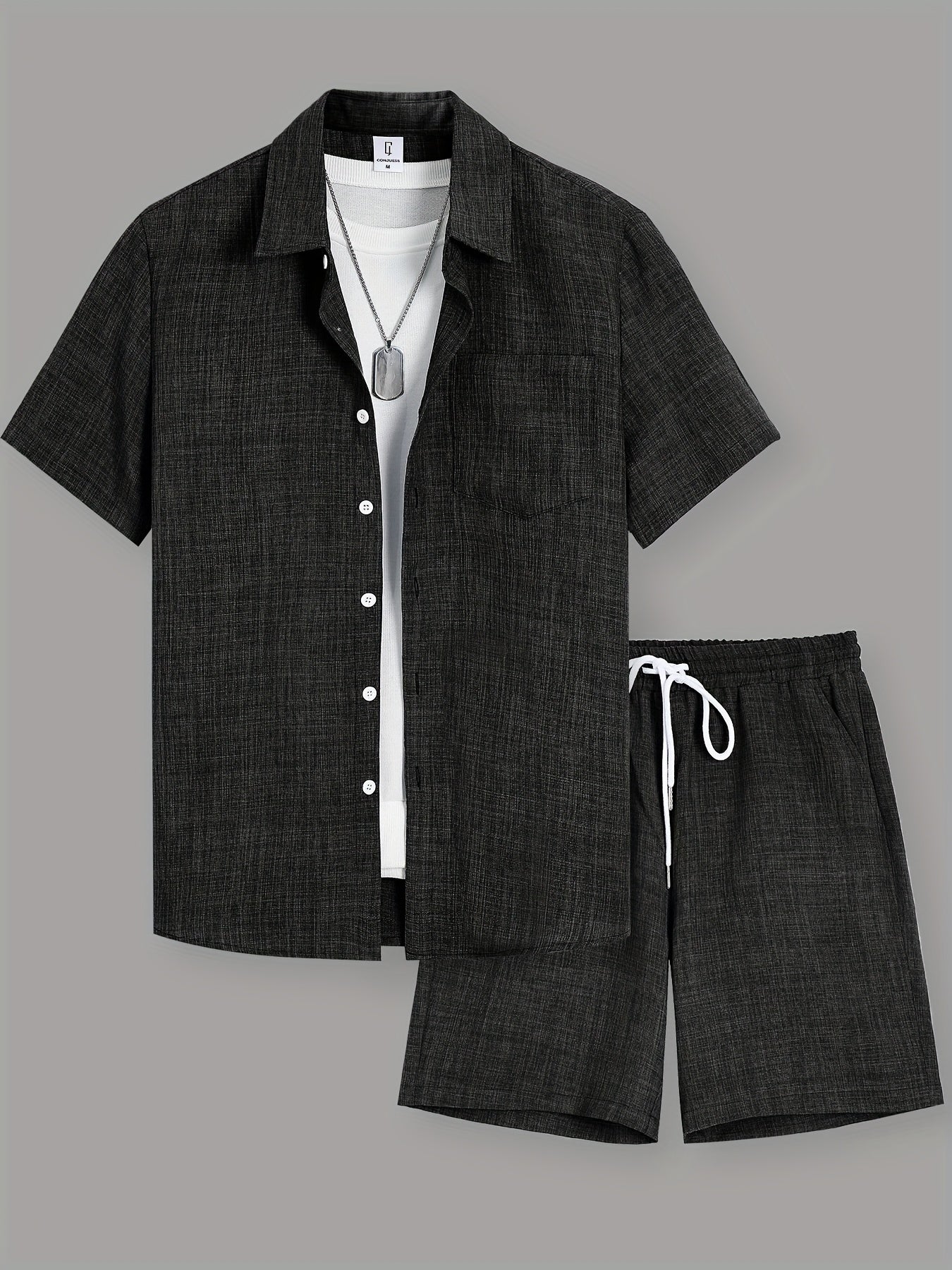 Herren Freizeit Zweiteiler Set – Kurzarm Hemd und Shorts für Sommer, Lässiger Look