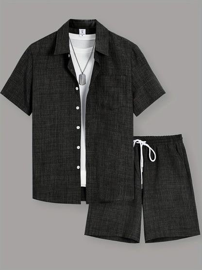 Herren Freizeit Zweiteiler Set – Kurzarm Hemd und Shorts für Sommer, Lässiger Look