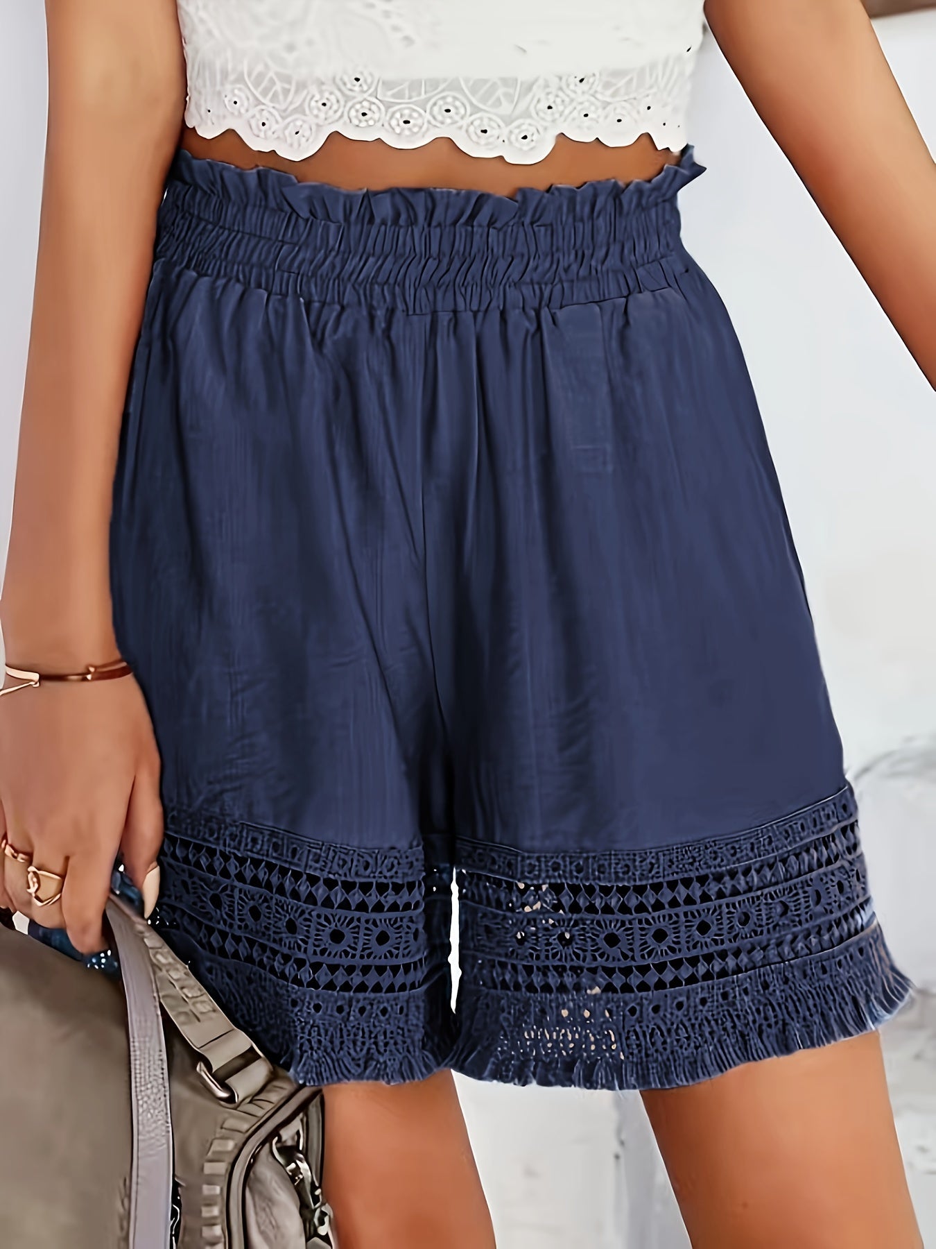 Damen Sommer-Shorts mit Häkelspitze, lockerer Schnitt, ideal für Urlaub und Freizeit
