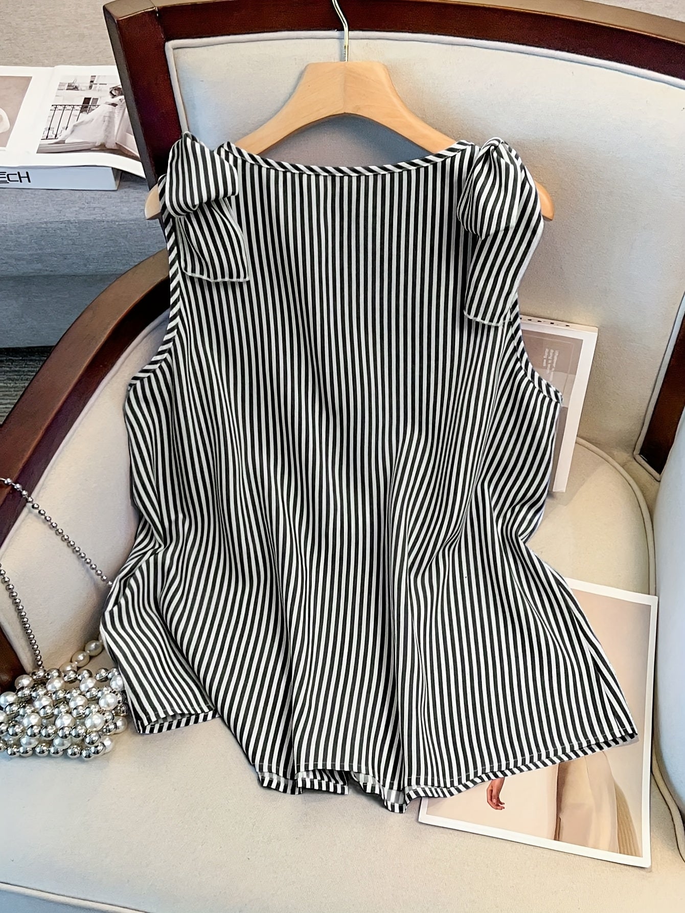 Damen Elegante Ärmellose Bluse mit Streifen und Knopfleiste – Sommer Business Freizeithemd
