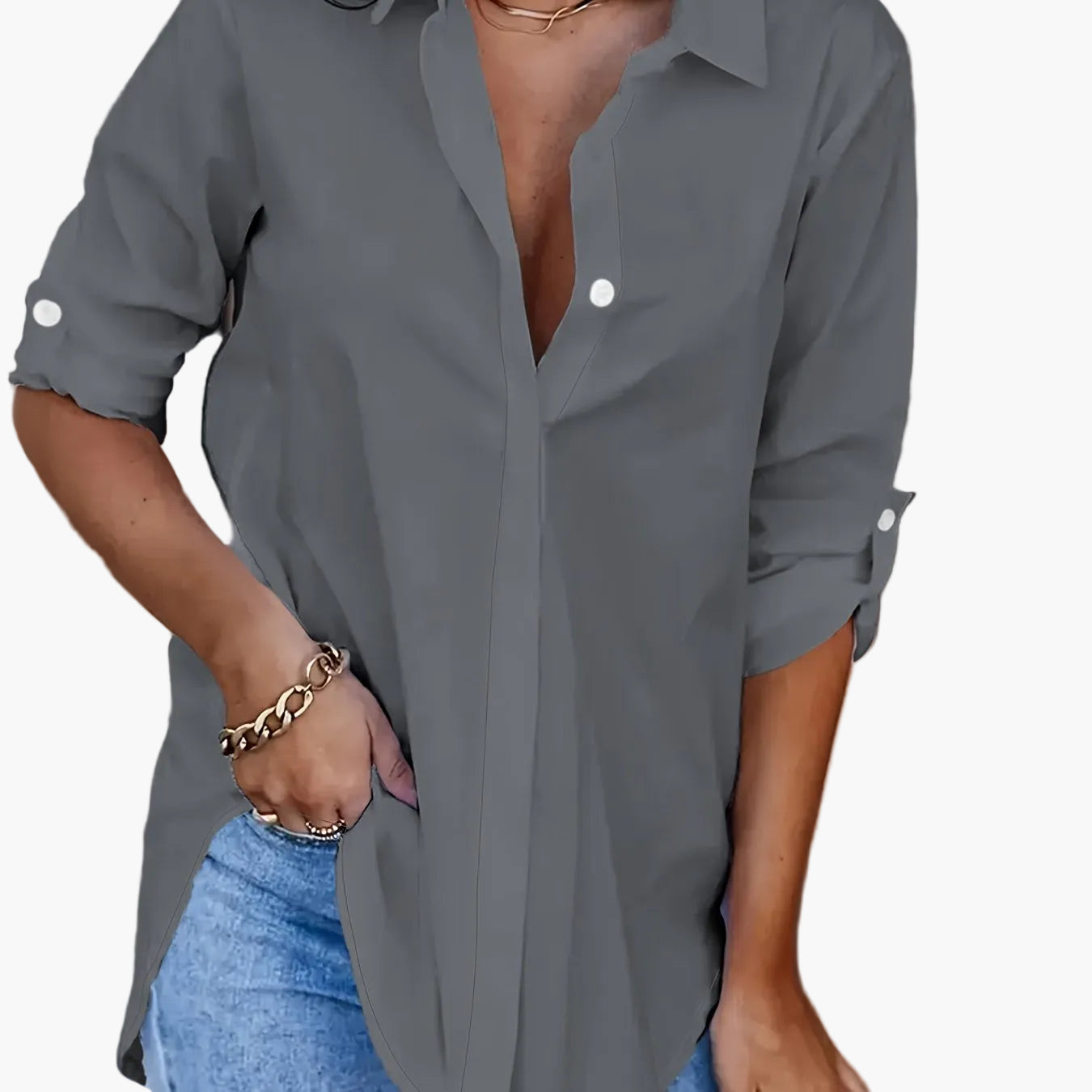 Damen Langarm Oversize Bluse – Lässige Hemdbluse für Alltag, Büro & Freizeit