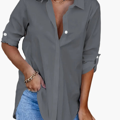 Damen Langarm Oversize Bluse – Lässige Hemdbluse für Alltag, Büro & Freizeit