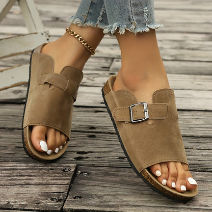 Damen Komfort-Pantoletten mit Schnalle – Modische Slip-On Sandalen für Alltag und Freizeit