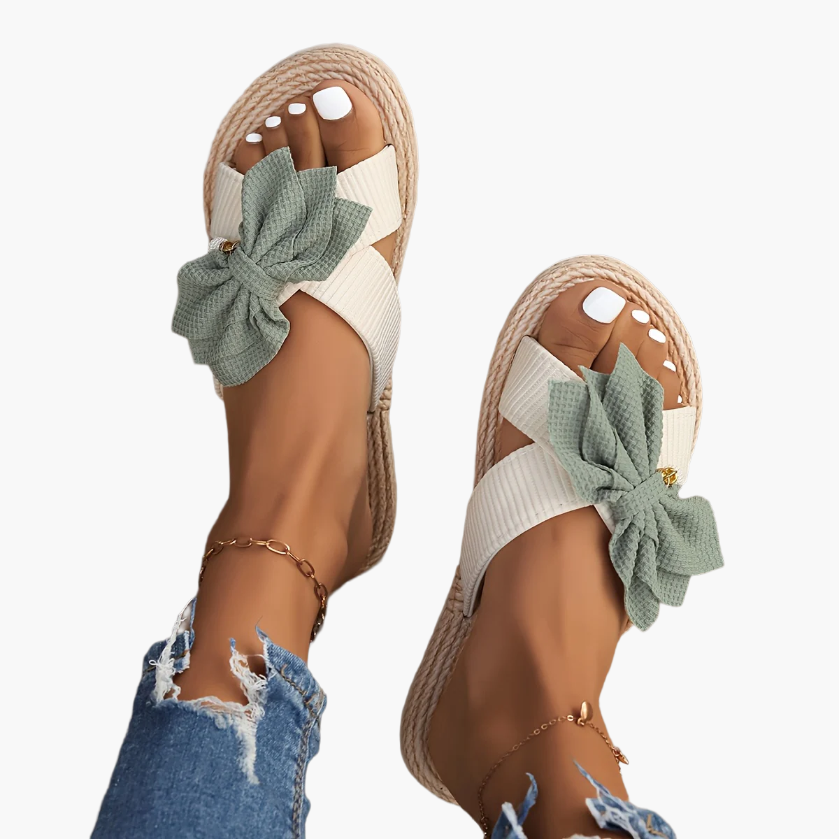Damen Sommer Pantoletten mit Schleife – Bequeme Vintage Sandalen für Alltag und Freizeit