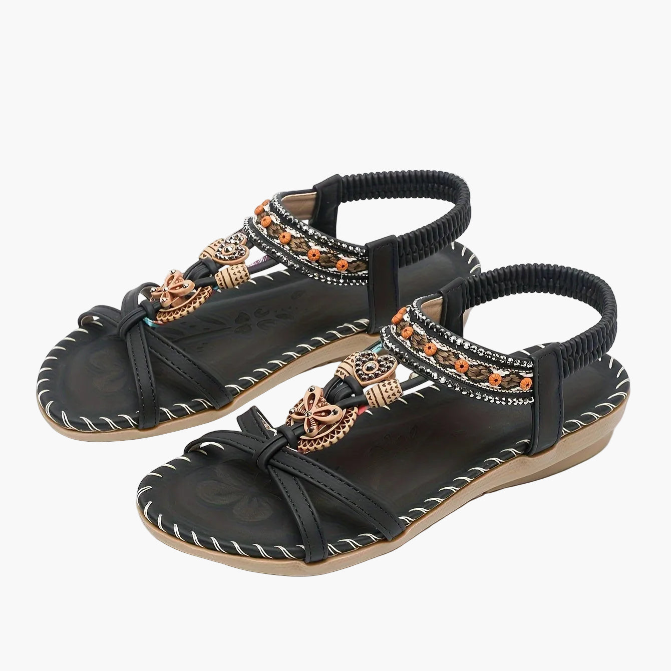 Damen Boho Sandalen mit Perlen und Ornamenten – Bequeme Sommerschuhe für Alltag & Urlaub