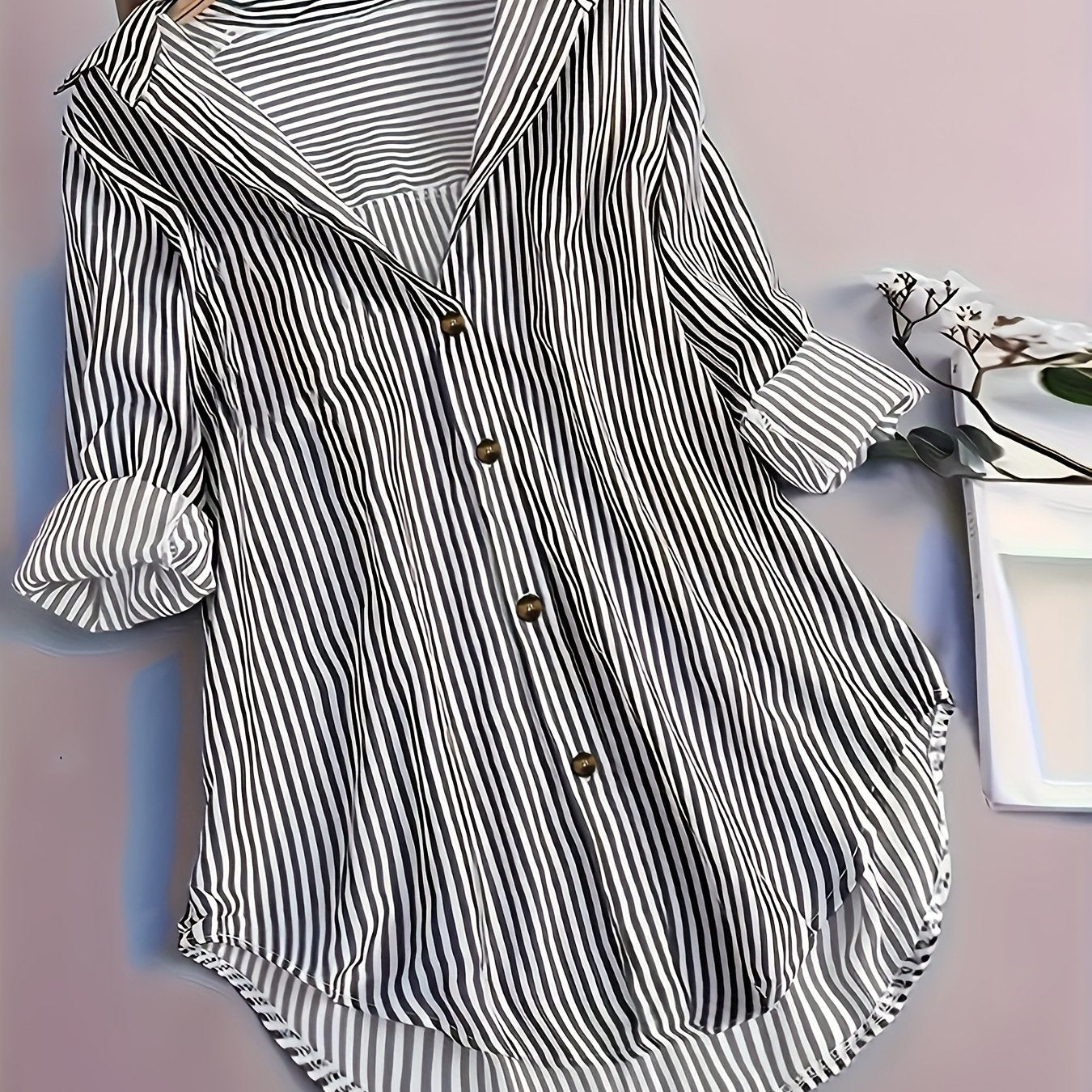 Damen Longbluse mit Streifenmuster und Knopfleiste – Modisches Hemd für Business und Freizeit