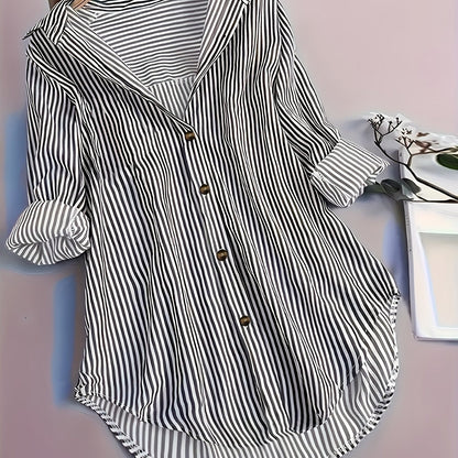 Damen Longbluse mit Streifenmuster und Knopfleiste – Modisches Hemd für Business und Freizeit