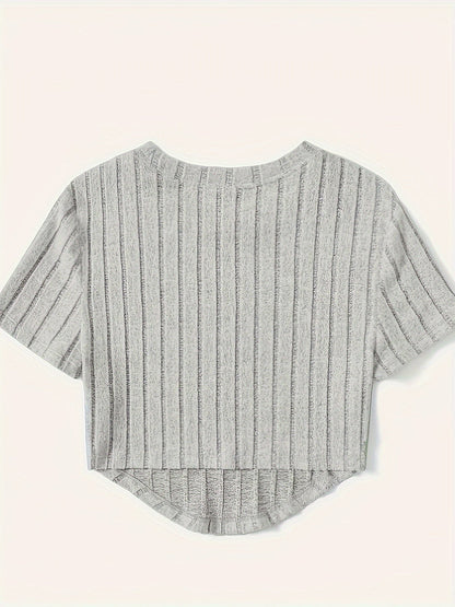 Damen Kurzarm Rippstrick Crop Top – Modisches Freizeitshirt für den Sommer
