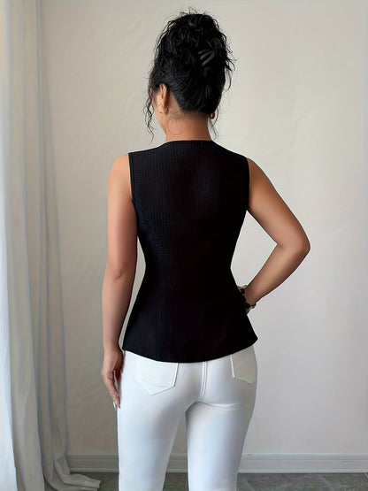 Damen Elegante Weste mit Goldknöpfen – Perfekt für Büro und Freizeit