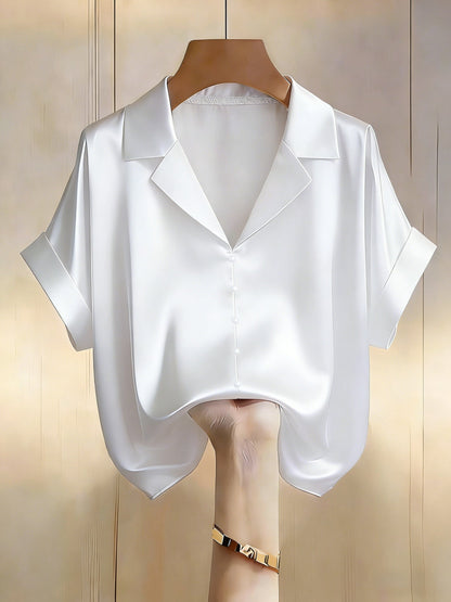 Damen Bluse Kurzarm mit Knopfleiste und klassischem Kragen – Eleganter Business- und Freizeitstil