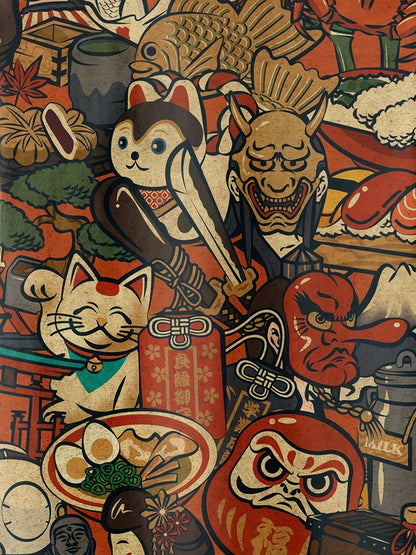 Herren Kurzarmhemd mit Japanischem Kunst- und Glückssymbol-Print – Casual Streetwear