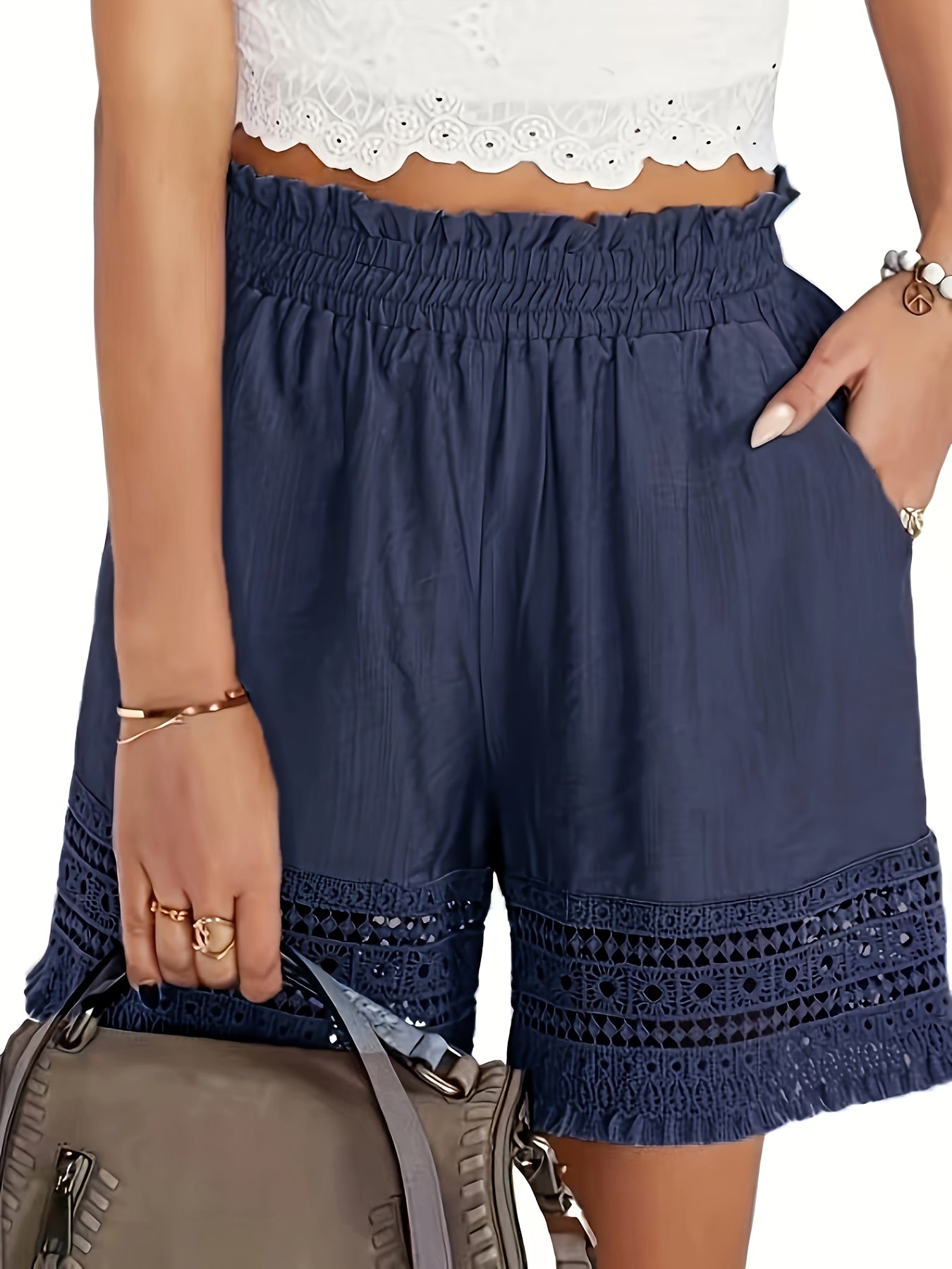 Damen Sommer-Shorts mit Häkelspitze, lockerer Schnitt, ideal für Urlaub und Freizeit
