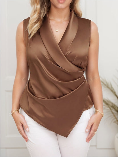 Damen Elegantes Wickel-Top für Büro und Freizeit – Ärmellos, Asymmetrischer Schnitt, Stilvolle Bluse