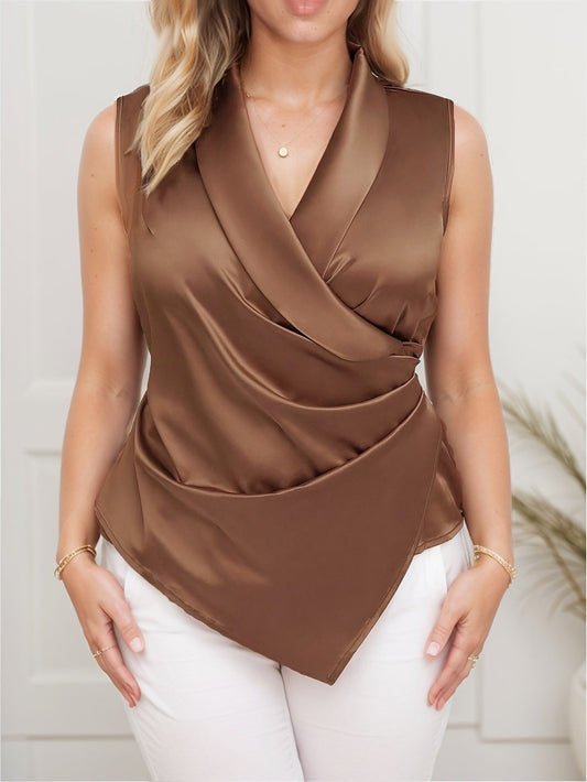 Damen Elegantes Wickel-Top für Büro und Freizeit – Ärmellos, Asymmetrischer Schnitt, Stilvolle Bluse