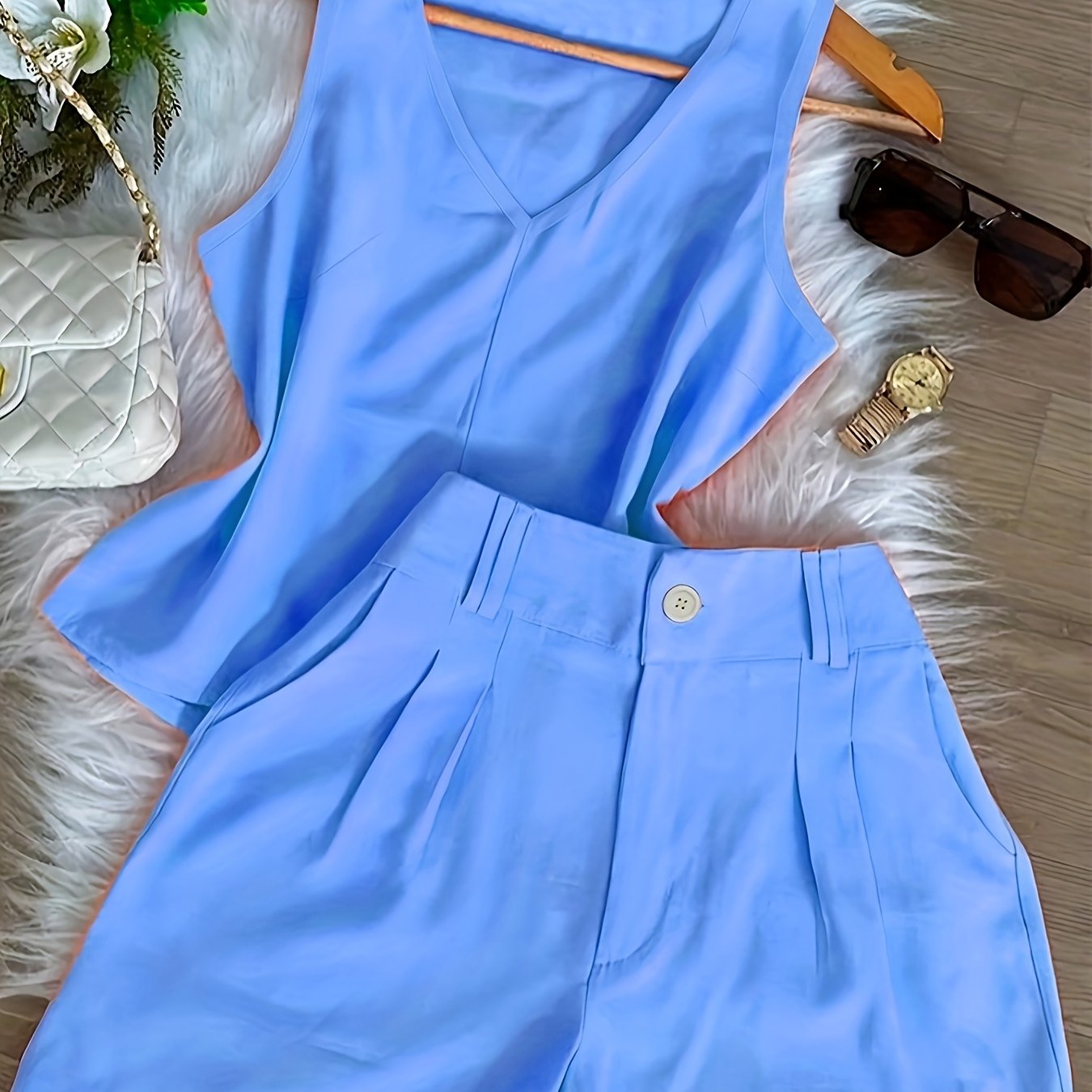 Damen Sommer Set – Elegantes ärmelloses Top und High-Waist Shorts, Casual Chic für Alltag & Urlaub