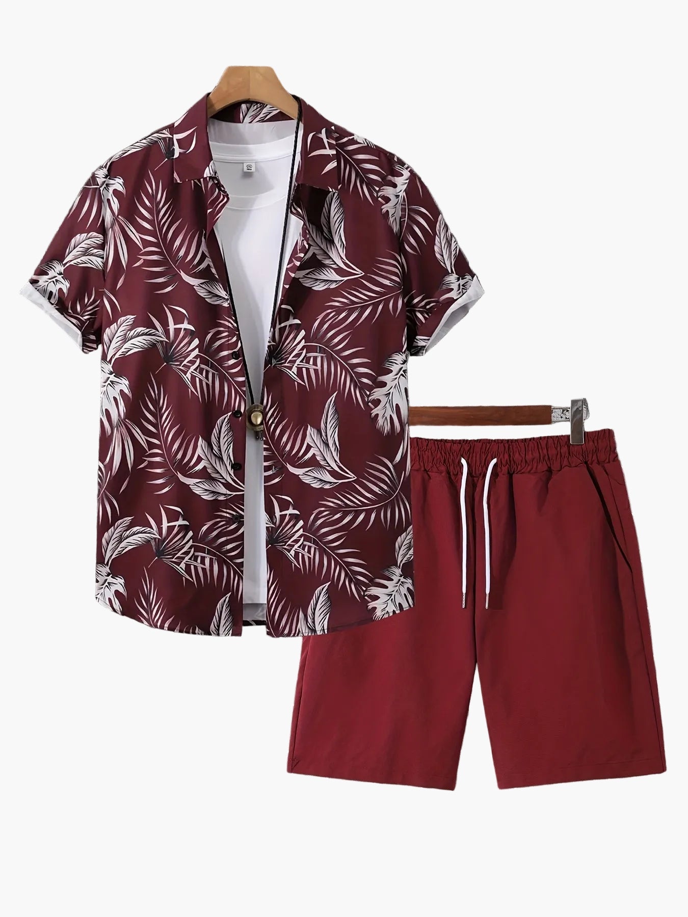 Herren Sommer Set – Kurzarm Hemd mit tropischem Print und Shorts, Freizeit Outfit für Urlaub & Strand