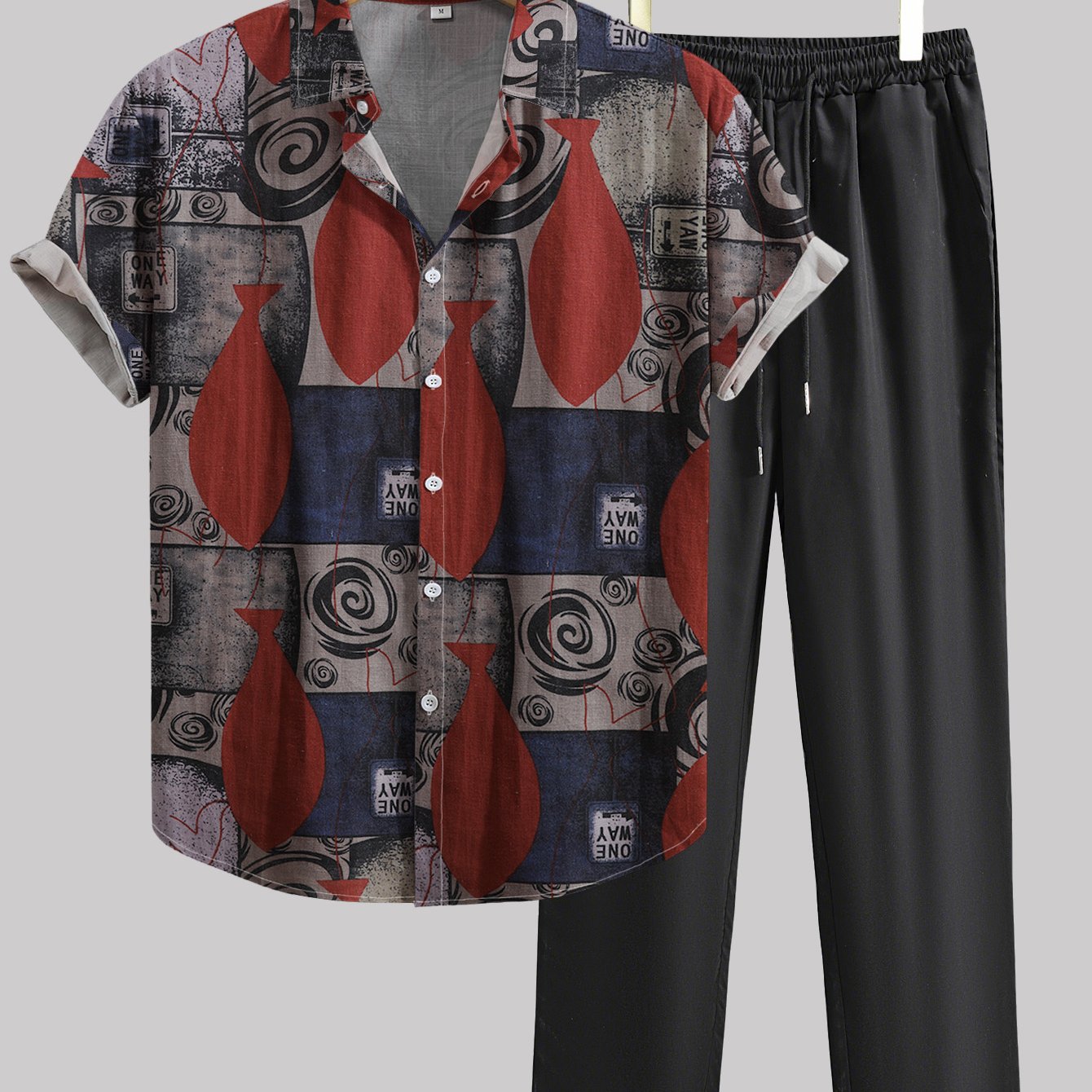 Herren Set mit Kurzarm-Hemd und Hose – Künstlerischer Style für Freizeit und Urlaub