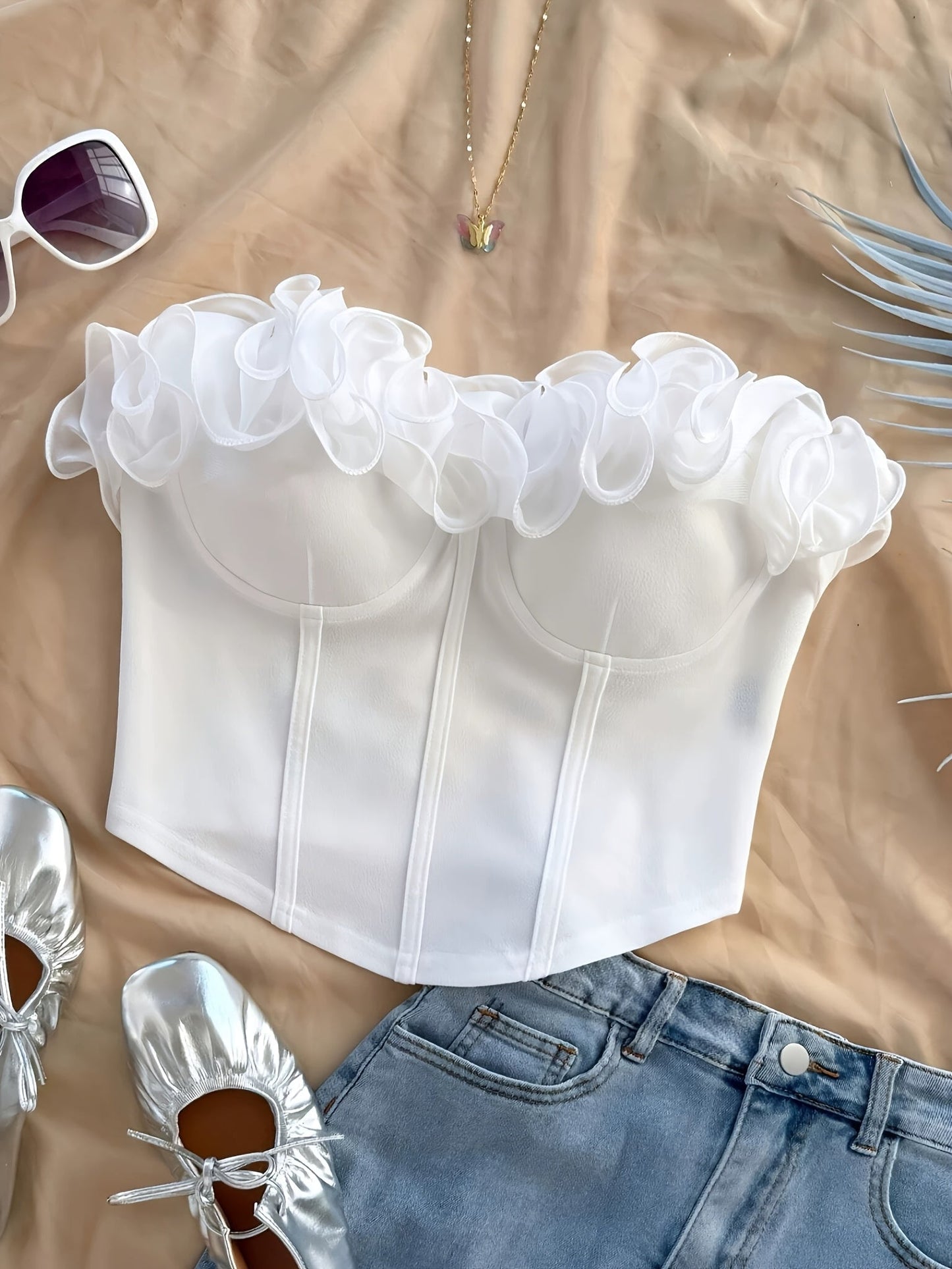 Damen Bustier Top Elegant mit Rüschen – Party & Ausgehmode