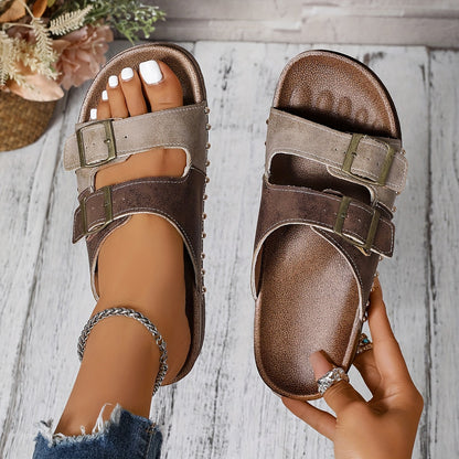 Damen Vintage Komfort Sandalen mit Schnallen – Bequeme Sommerschuhe für Alltag und Freizeit