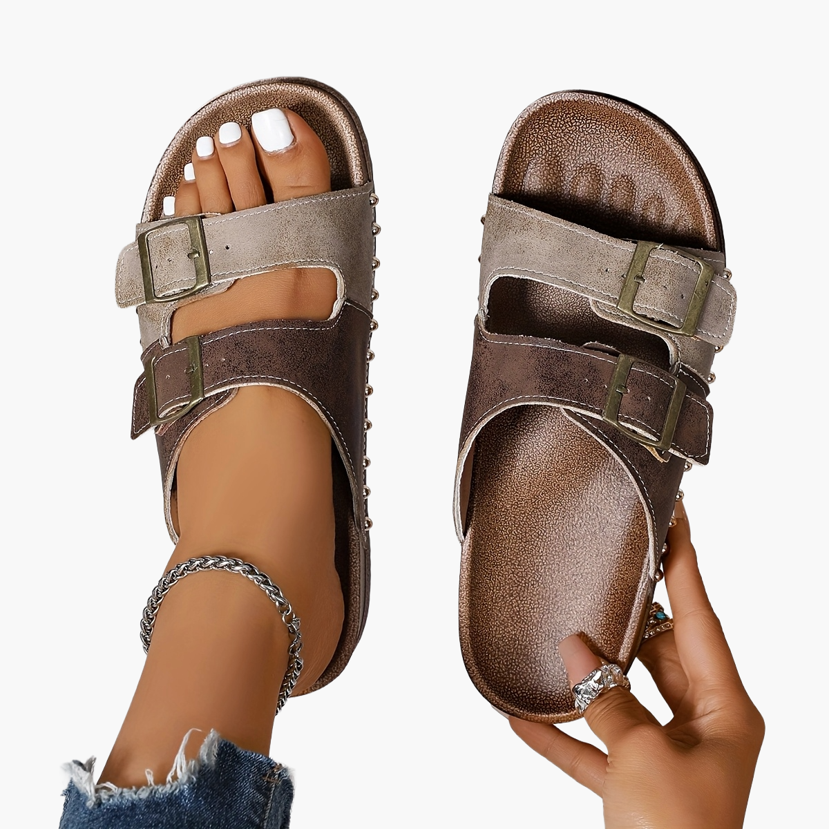 Damen Vintage Komfort Sandalen mit Schnallen – Bequeme Sommerschuhe für Alltag und Freizeit