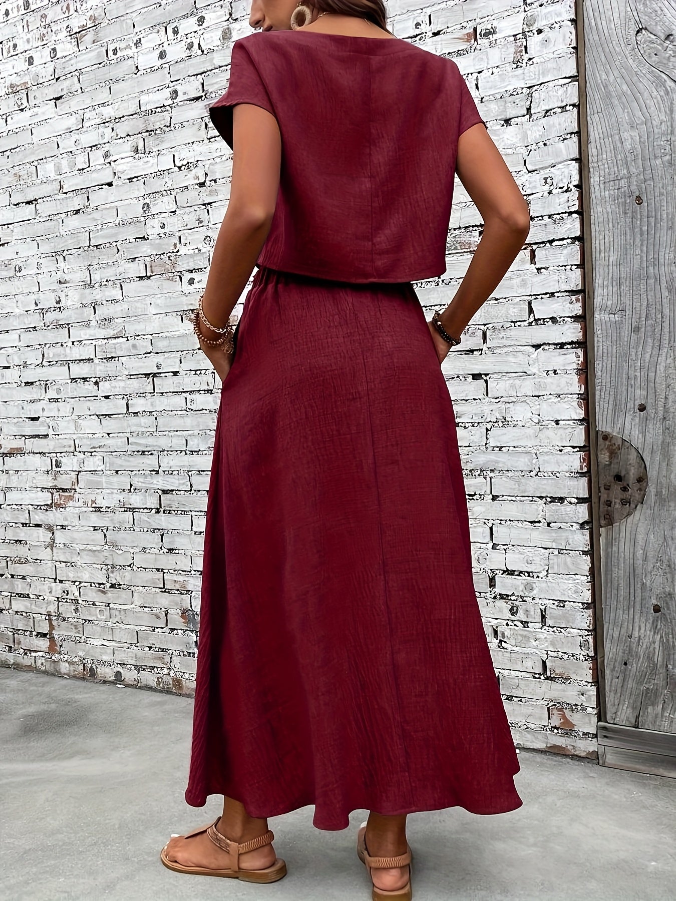 Damen Zweiteiliges Set Elegantes Crop Top und Maxirock für Alltag und besondere Anlässe