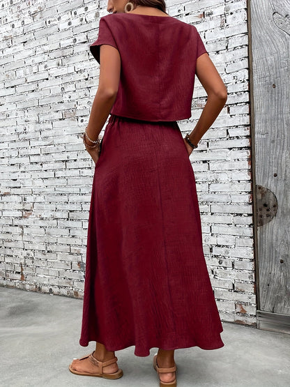 Damen Zweiteiliges Set Elegantes Crop Top und Maxirock für Alltag und besondere Anlässe