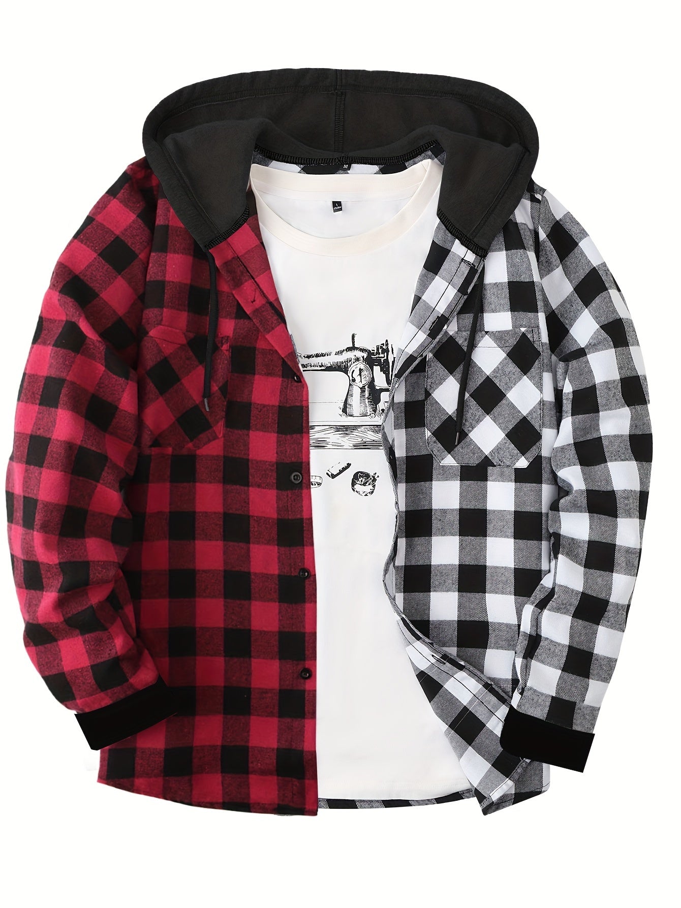 Herren Karohemd mit Kapuze und T-Shirt-Layer – Lässiges Outdoor Overshirt