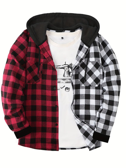 Herren Karohemd mit Kapuze und T-Shirt-Layer – Lässiges Outdoor Overshirt