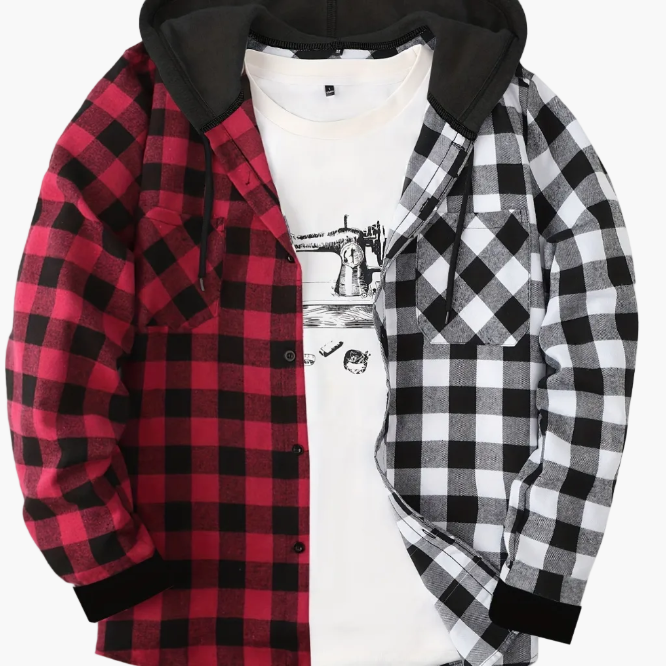Herren Karohemd mit Kapuze und T-Shirt-Layer – Lässiges Outdoor Overshirt