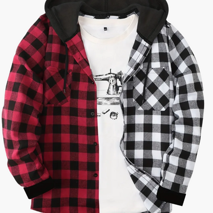 Herren Karohemd mit Kapuze und T-Shirt-Layer – Lässiges Outdoor Overshirt