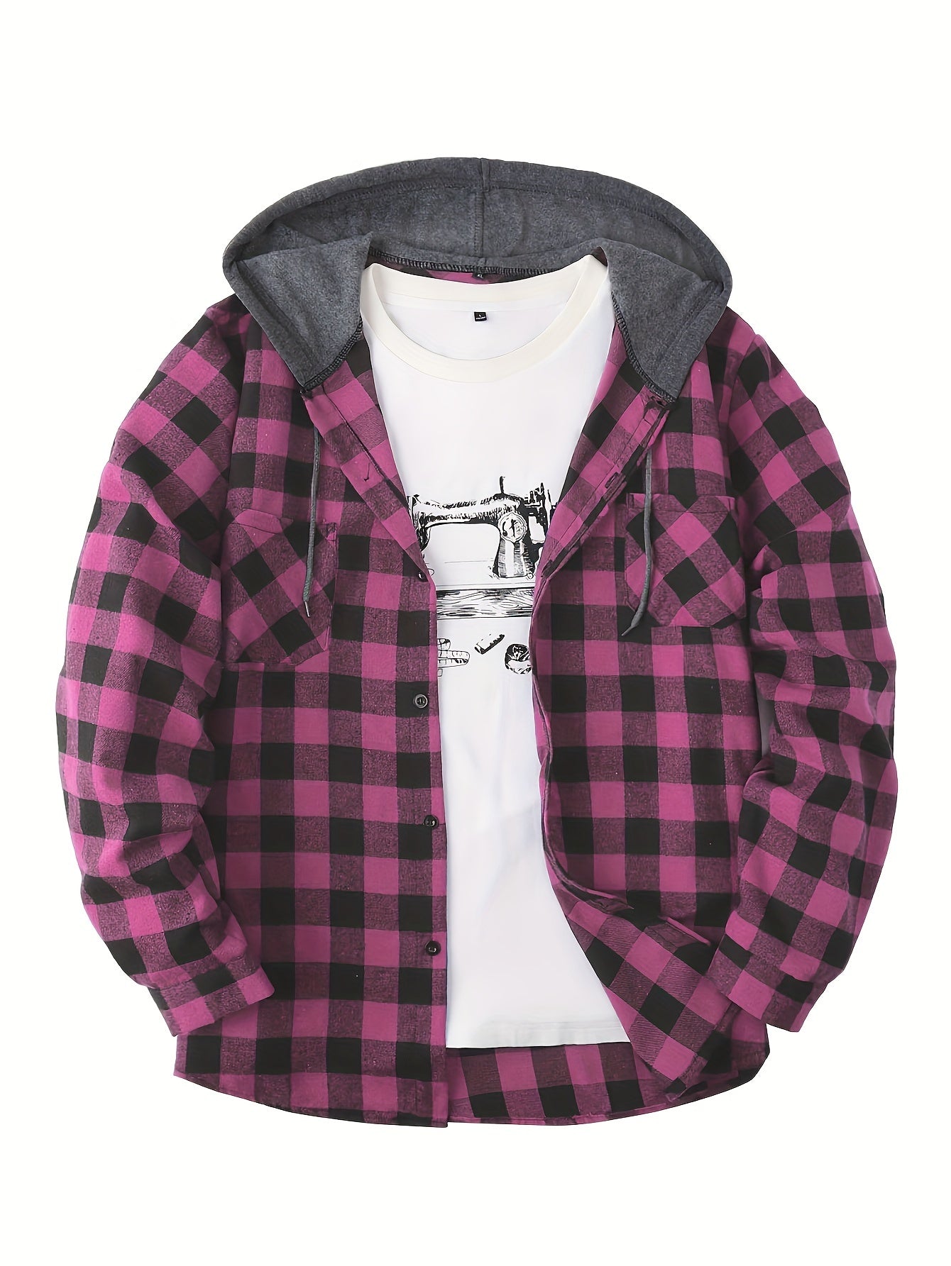 Herren Karohemd mit Kapuze und T-Shirt-Layer – Lässiges Outdoor Overshirt