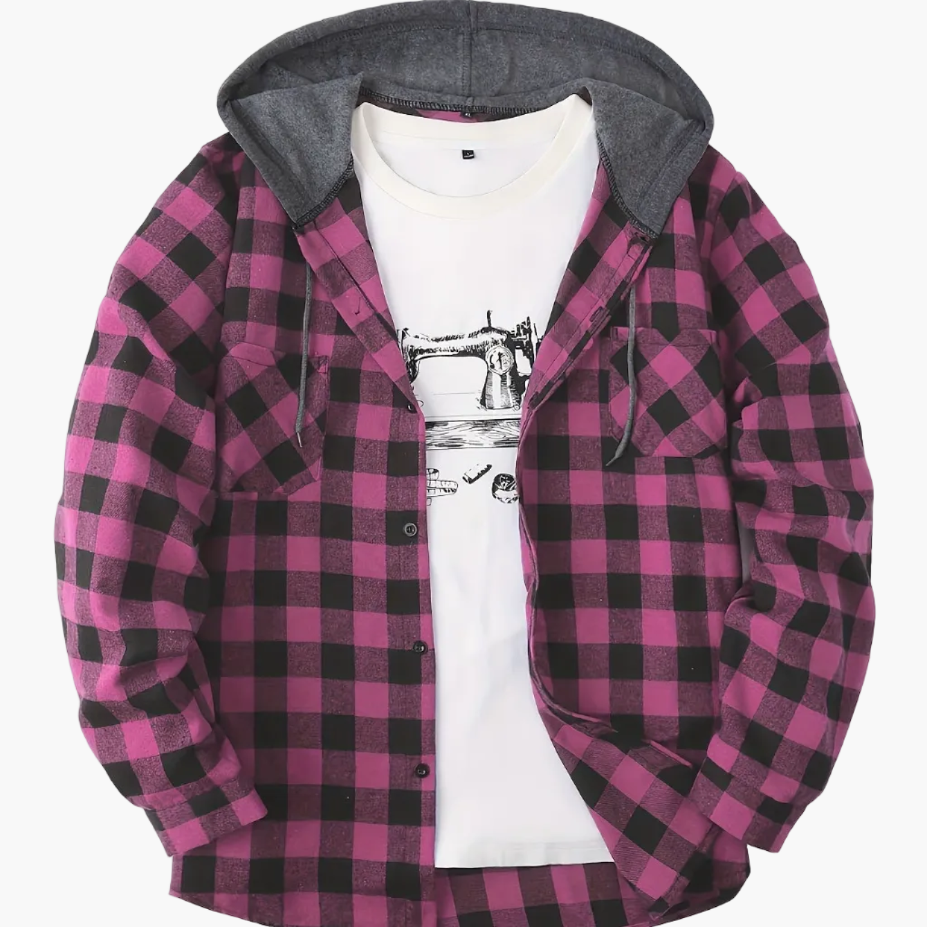 Herren Karohemd mit Kapuze und T-Shirt-Layer – Lässiges Outdoor Overshirt